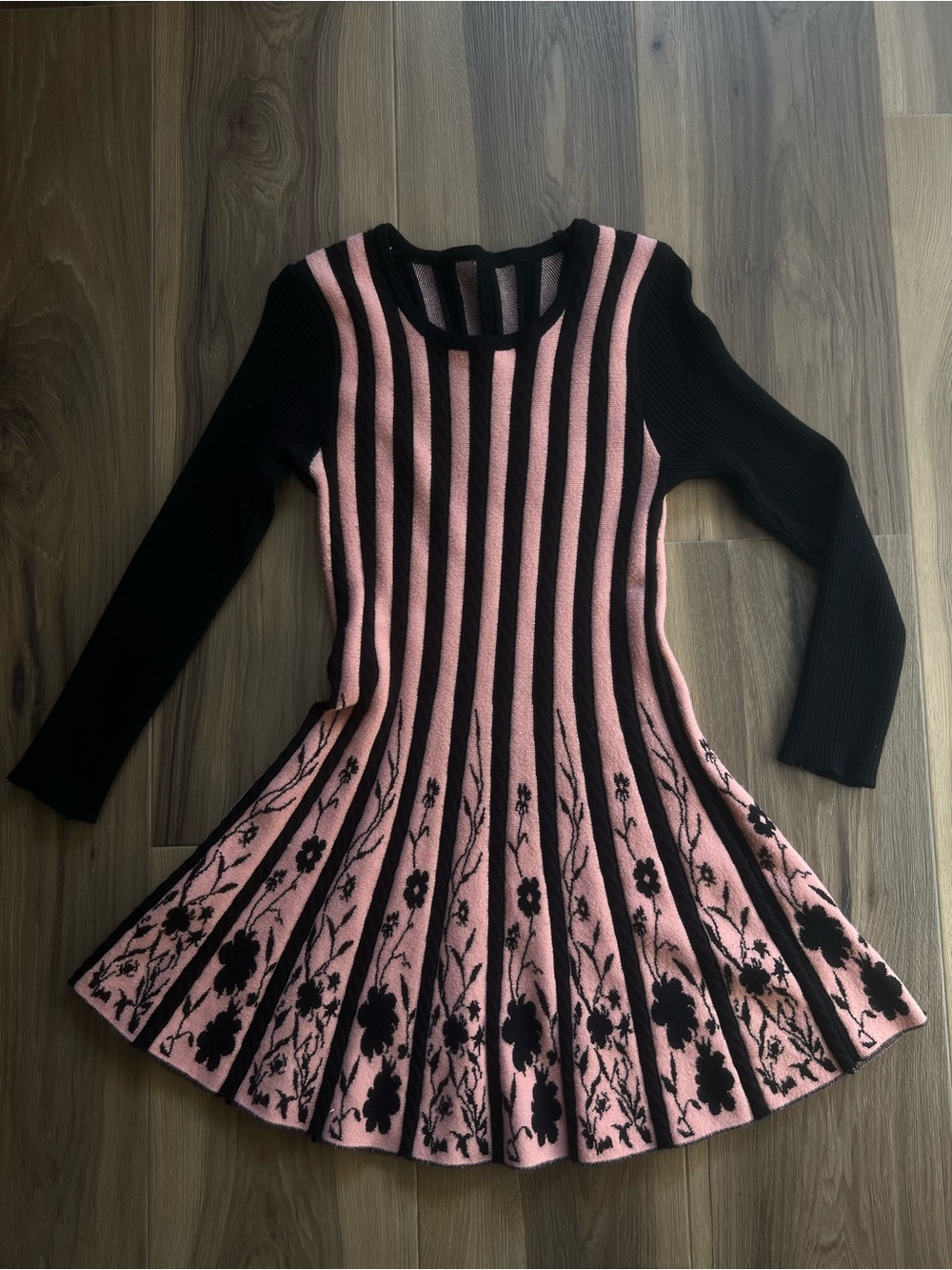 Vintage Knit Dress Pink & Black Stripes